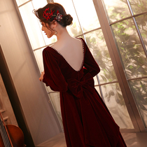 Velvet toast Bride Red 2021 New Autumn Temperament Long Sleeve Backless French Wedding Evening Dress Women