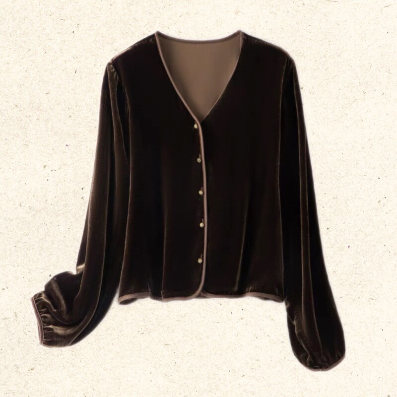 100% Mulberry Silk Sun Protection V-Neck Cardigan, Loose, Slimming, Versatile, 2026 Summer New Silk Velvet Top for Women