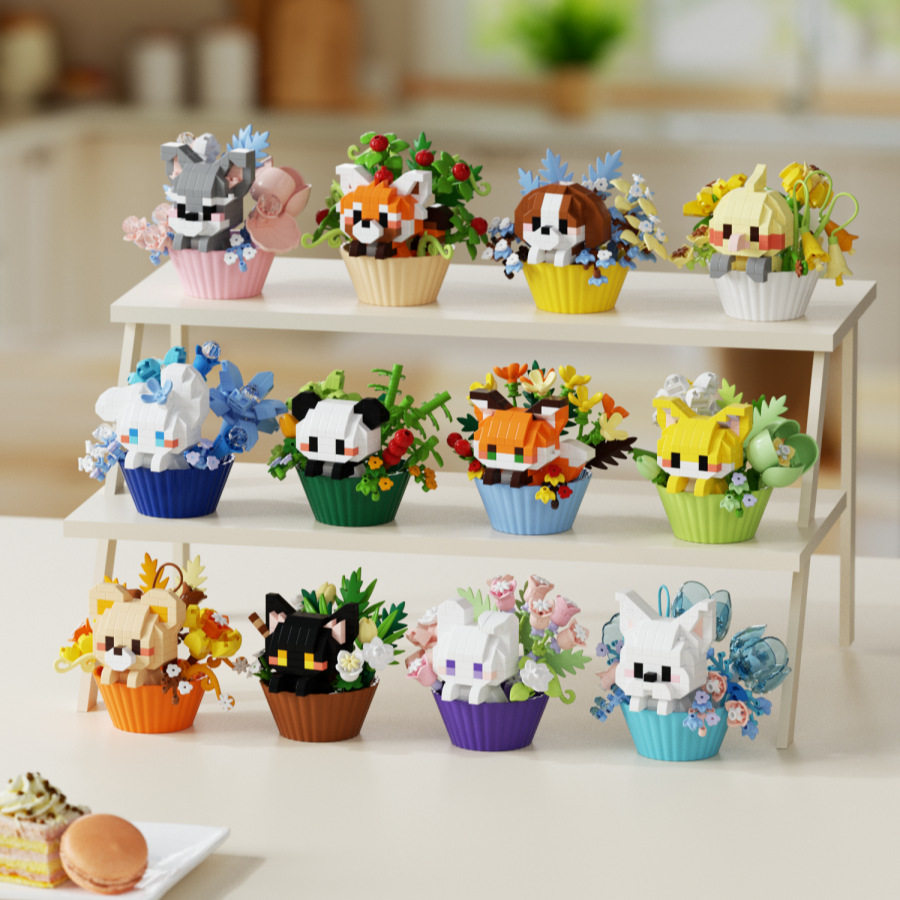 インスタ映えするクリエイティブなデザート、かわいい猫や動物の積み木、DIYおもちゃ、子供向け組み立てデコレーション、ギフト