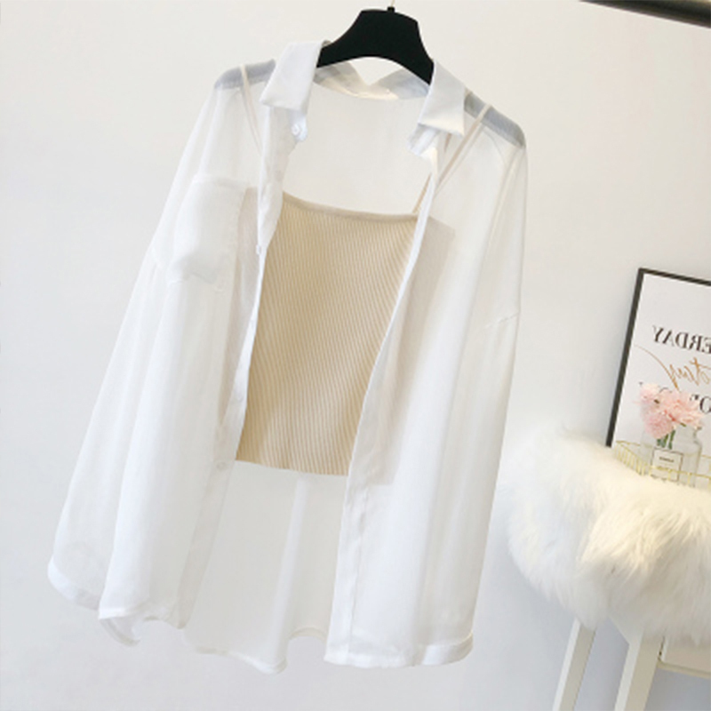 Straps Worn Outside a Chiffon Shirt for Women, Summer Transparent Ultra-Thin Style 2026 New Sheer White Sun Protection Shirt