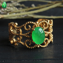 Quarrying Weng natural a goods Yang green full green emerald ring 18K gold inlaid jade female jade jade ring