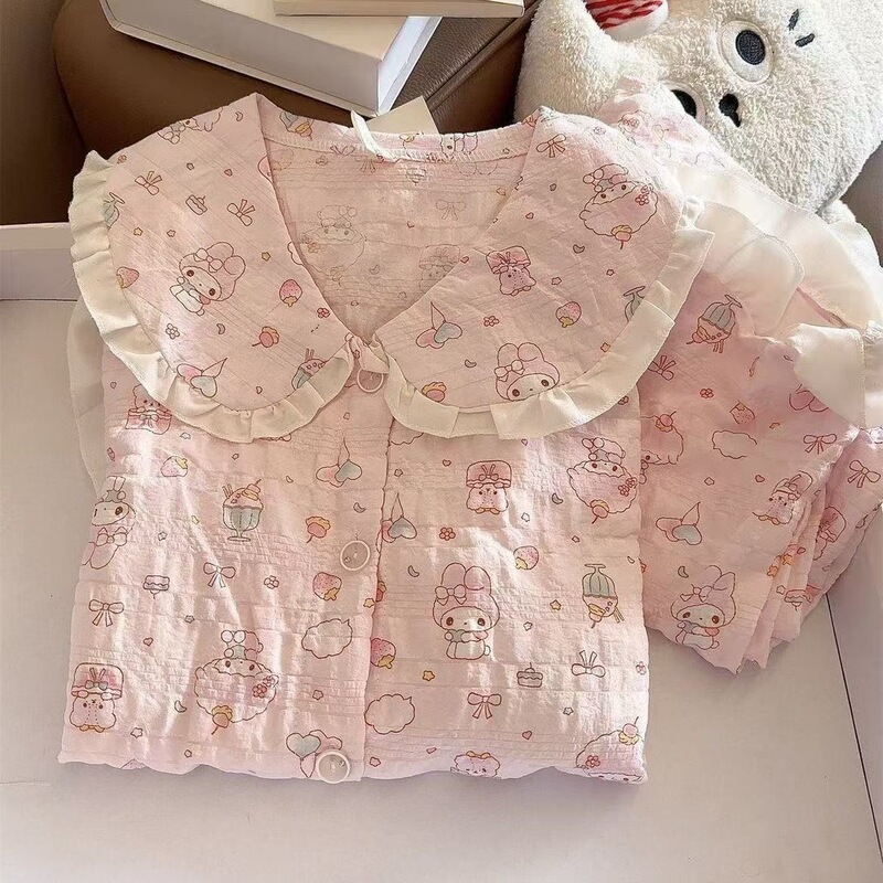 Pajamas for Women, Pure Cotton, New Style, Cartoon Pink, Cute Melody, Spring and Autumn Long-Sleeved Pants Set, Sweet Home Clothes