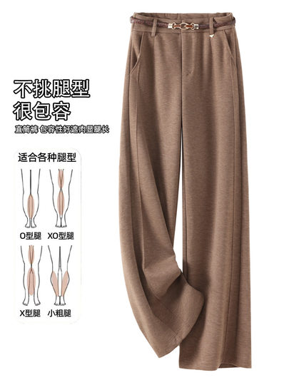 Women's woolen wide-leg pants 2025 autumn and winter high-waist slim casual straight pants drape narrow wool glutinous rice pants