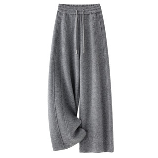 Gray Thick Woolen Wide-Leg Pants for Women 2025 New Autumn and Winter Casual Sports Pants Slimming Narrow Straight-Leg Pants