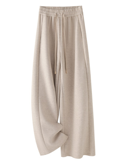 Black thickened woolen wide-leg pants for women 2025 new autumn and winter high-waist slim casual sports pants straight pants