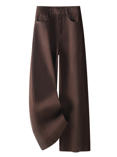 Brown wide-leg jeans for women autumn 2025 new autumn and winter thickened trousers high-waisted narrow version slimming straight pants