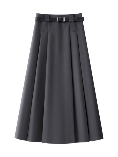 Brown suit skirt for women 2026 new spring and autumn high waist large hem pleated skirt mid-length A-line umbrella skirt