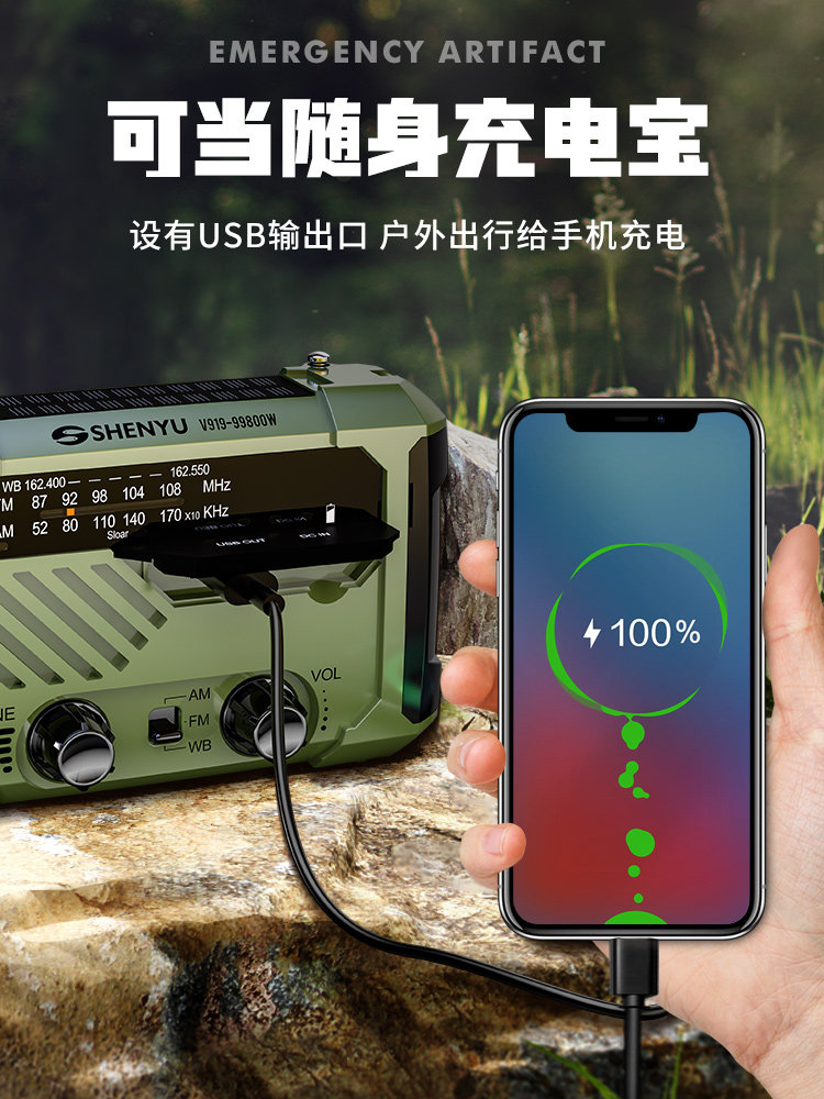 Solar-Powered Emergency Hand-Crank Radio, Disaster Prevention and Combat Readiness, Multi-Functional Power Bank, Flashlight, Doomsday Survival Kit