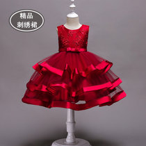Childrens dress 2022 birthday gown dress with dress girl high-end little presenter red out for princess dress