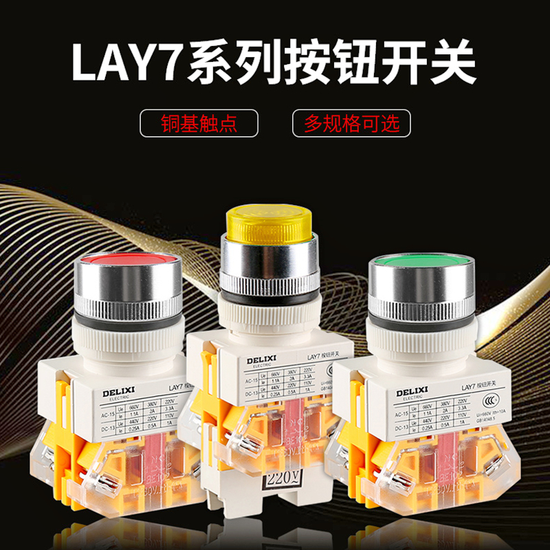 Dresy LAY7-11BN self-reset flat-head button 11X two-stop three-stop knob self-lock emergency stop switch 22mm