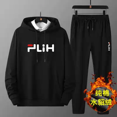 Sweater men's hooded plus velvet thickening tide ins2020 autumn loose trend wild couple autumn and winter suit