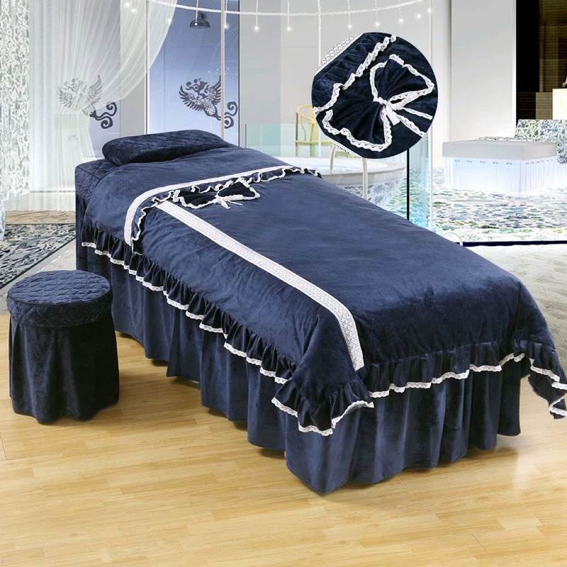 Châu Âu cao cấp denim bedspread massage vẻ đẹp thẩm mỹ viện chuyên dụng custom-made đơn giản với lỗ pha lê trải giường nhung - Trang bị tấm