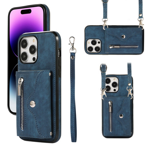 Blue — Synthetic Leather Wallet Card Holder With Crossbody Lanyard Strap Samsung Phone Case