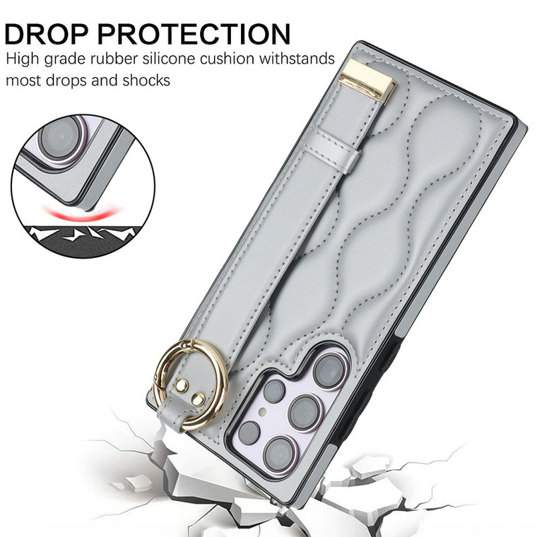 New Quilted Leather Hand Band Strap Kickstand Function S23, S23 Plus, S23 Ultra, S22, S22 Plus, S22 Ultra, Note 20, Note 20