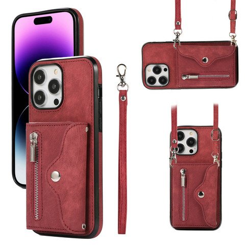 Red — Synthetic Leather Wallet Card Holder With Crossbody Lanyard Strap Samsung Phone Case