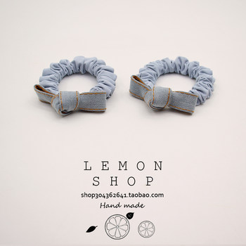 Korean style light denim blue fabric bow small intestine hair ring hair rope high elasticity does not hurt hair ponytail hair rope hair accessories