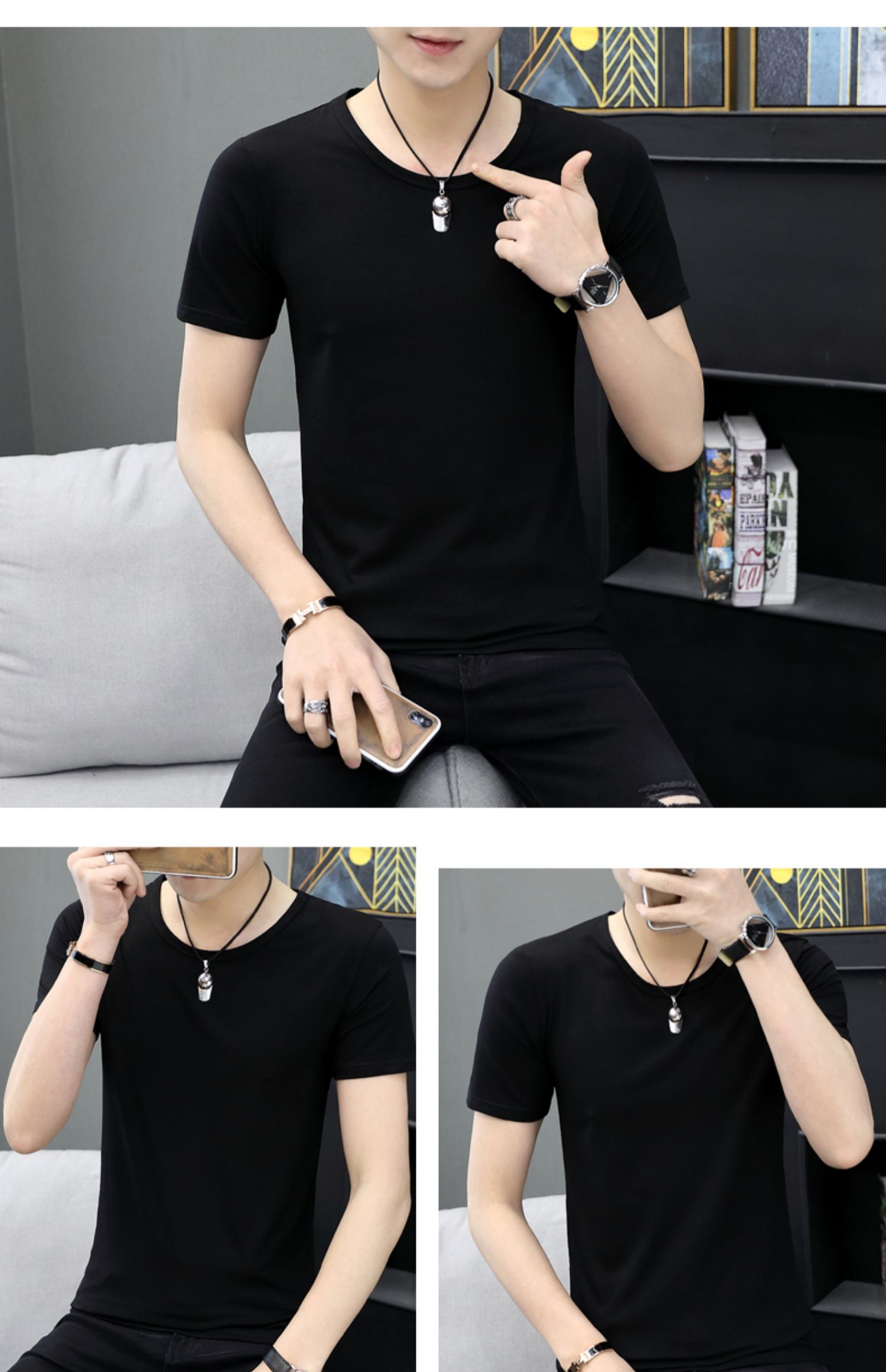 Áo thun nam mùa hè màu đen thuần khiết tay áo ngắn cotton đẫm máu - Áo phông dài áo thun 3 lỗ nam