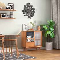 Nordic Solid Wood Dining Side Cabinet Minima Modern Lockers Tea Water Cabinet Creative Storage Cabinet Glass Moving Door Kitchen Cupboard