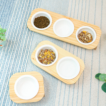 Cat Bowl Ceramic Protection Cervical Spine Double Bowl Large Diameter Cat Food Basin Cat Water Bowl Anti-Splash Anti-Tipping Cat Supplies