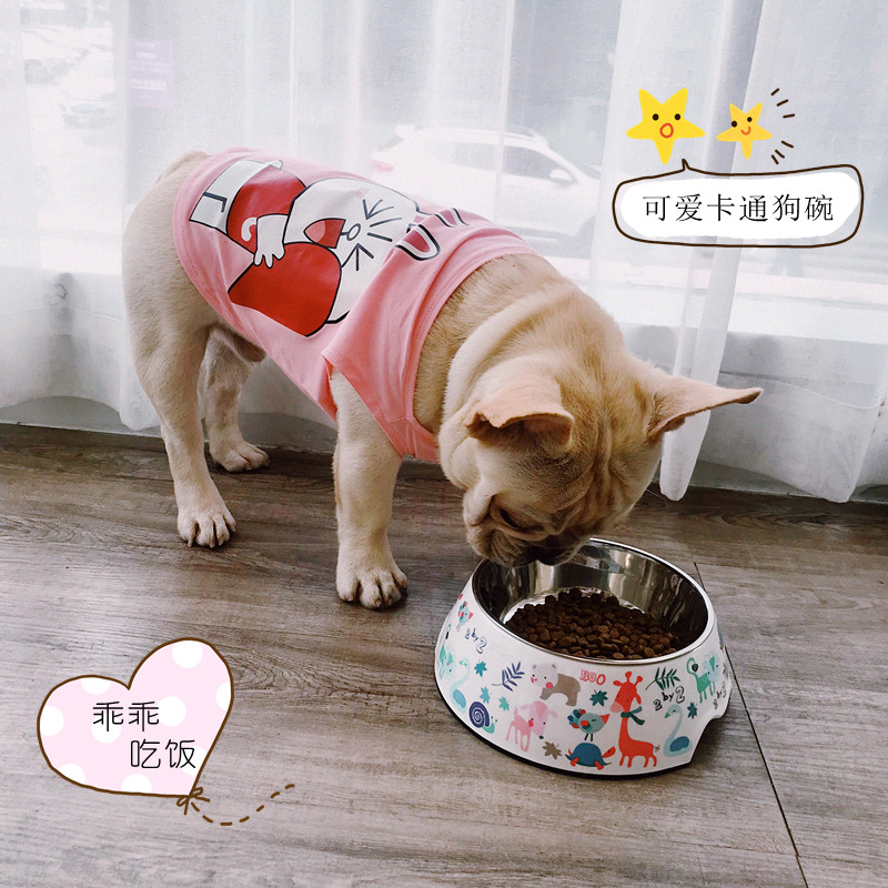 Pet Bowl Dog Bowl Bulldog Bulldog Small Dog Cat Bowl stainless steel Bowl Double-water Drinking Water Bowl