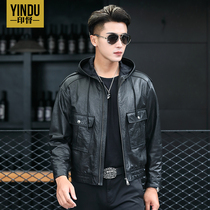 Autumn Haining Locomotive Leather Short Link Hat Hat Jacket Casual Fashion Mens Head Leather Cover