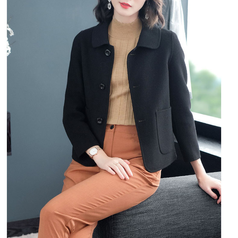 2020 mùa thu ngắn Hàn Quốc phiên bản kích thước lớn phụ nữ áo khoác áo khoác mùa đông len của cắt nhỏ phù hợp với cổ áo bên ngoài cardigan đầu