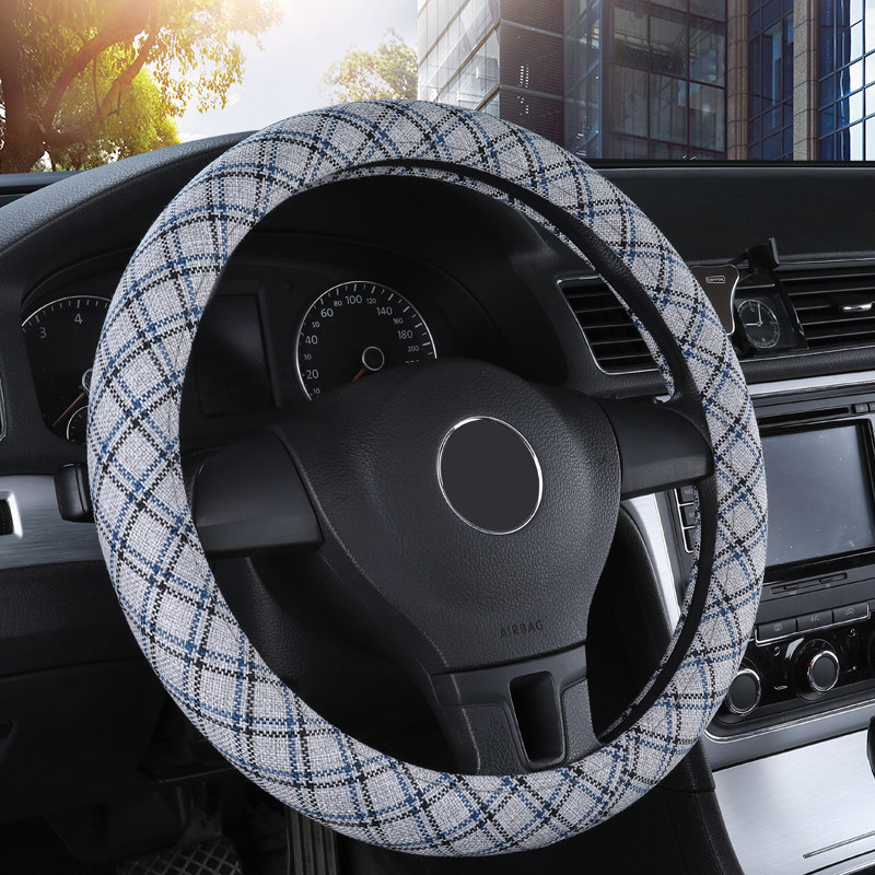 Four seasons GM steering wheel cover female Korean cute linen art plaid summer non-slip sweat-absorbing handle cover