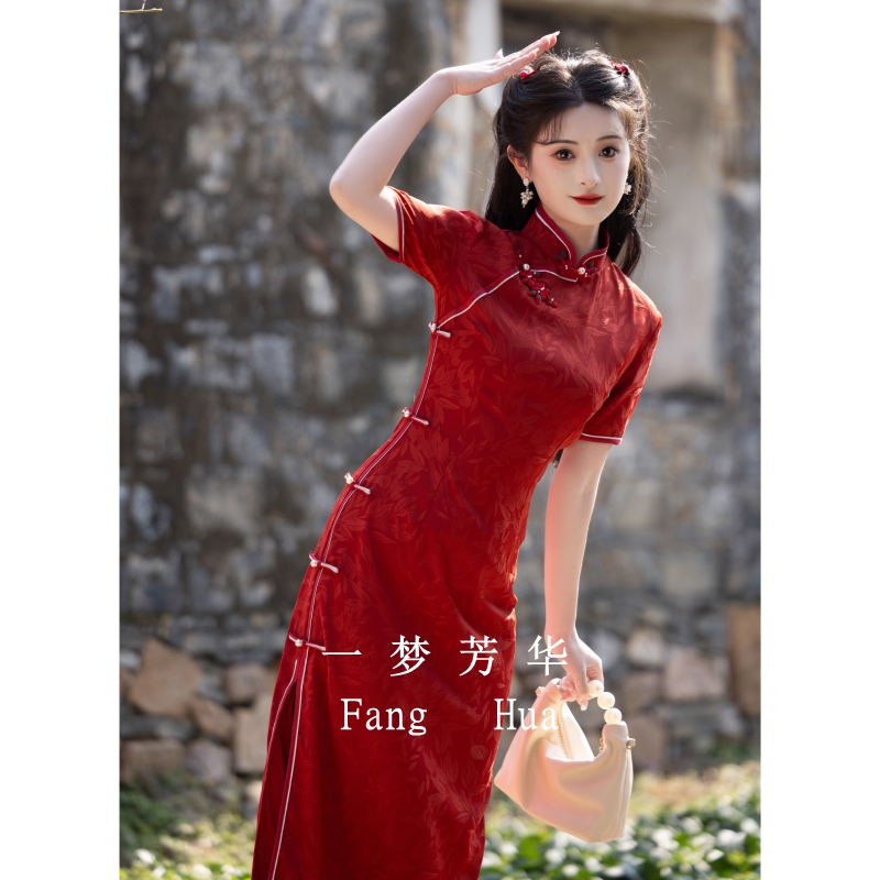 Red Cheongsam for College Entrance Exam Success 2026 New Style Dress Spring and Summer Toast Dress Engagement New Chinese Style Bridal Dress Red Cheongsam for College Entrance Exam Success 2026 New Style Dress Spring and Summer Toast Dress Engagement New Chinese Style Bridal Dress