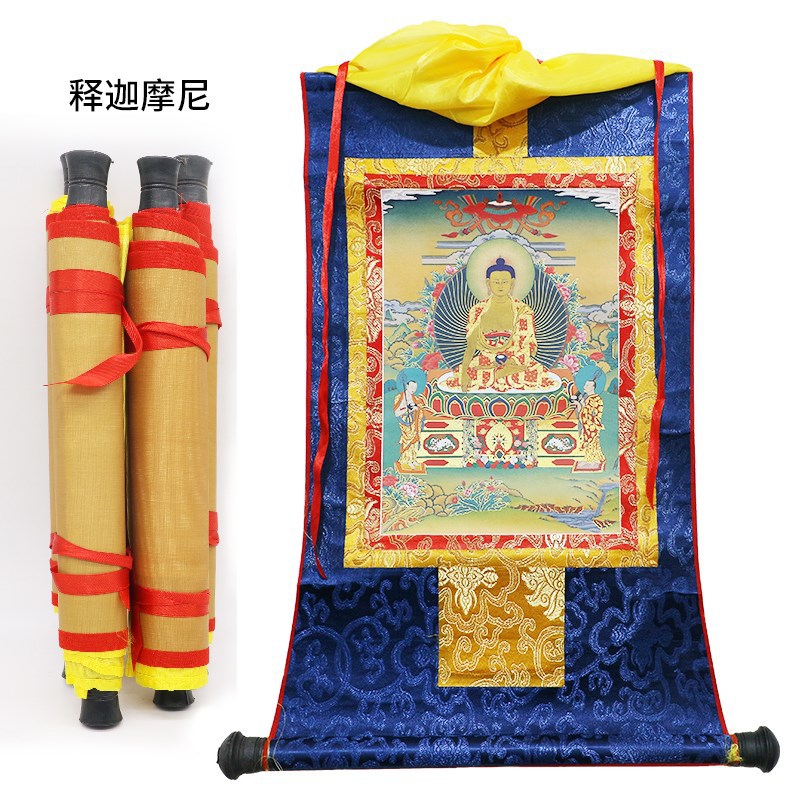 用品西藏仿手绘唐卡佛堂装饰用品挂画释迦摩尼佛像画像 Изображение 1