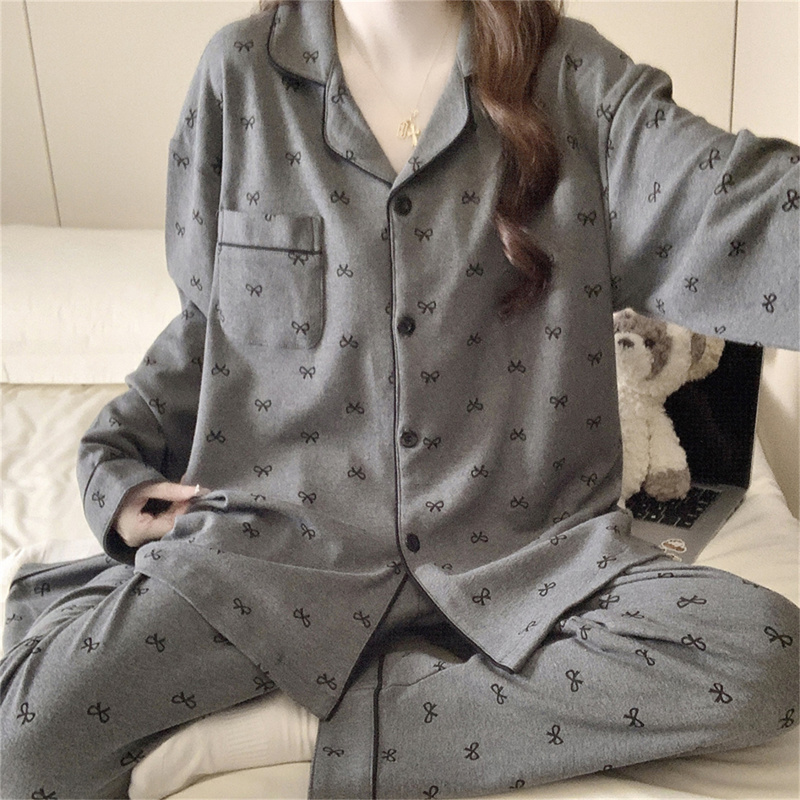 Spring and Autumn Long-Sleeved Pajamas for Women, Pure Cotton, Cartoon, Sweet, Plus Size, Fat mm 100kg Loose Home Wear Set