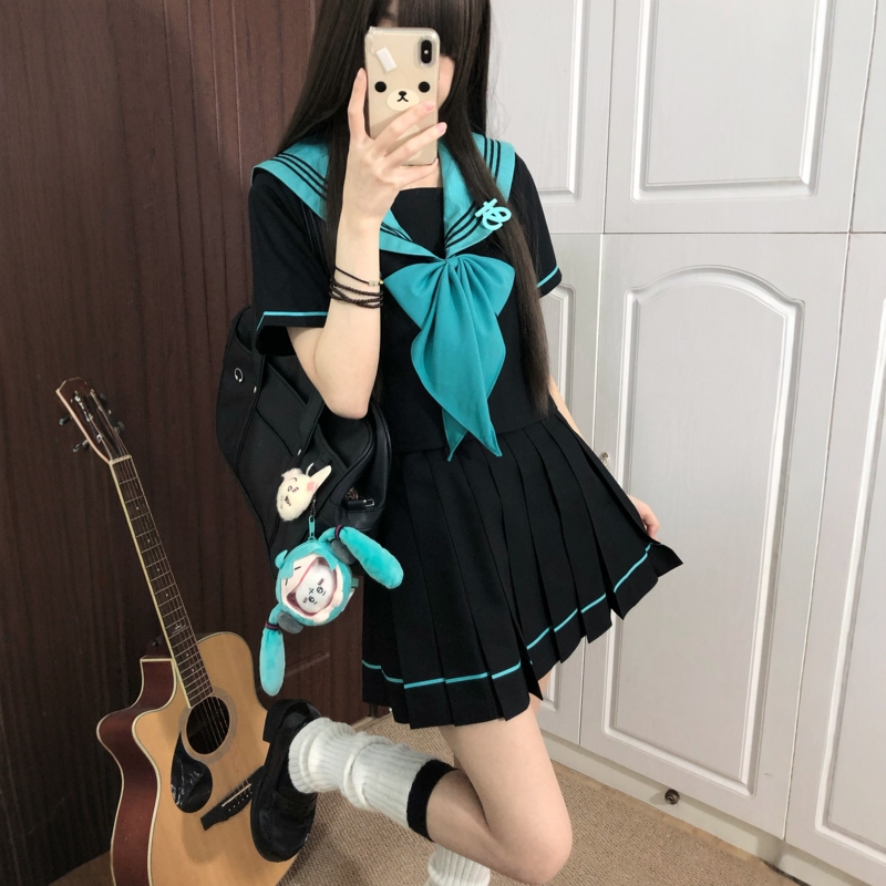 Authentic Original Aoki Ei Jk Uniform Waist-Cinching Sailor Suit Short-Sleeve Set Summer School Style Japanese Senior Student Complete Set