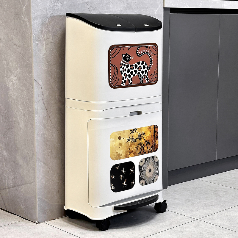 I'M Tired of Bending over to Throw Away Trash Every Day! Large-Capacity Kitchen Trash Can, Tall Model, Dry and Wet Separation, No Need to Bend Over, Kitchen Waste Bin