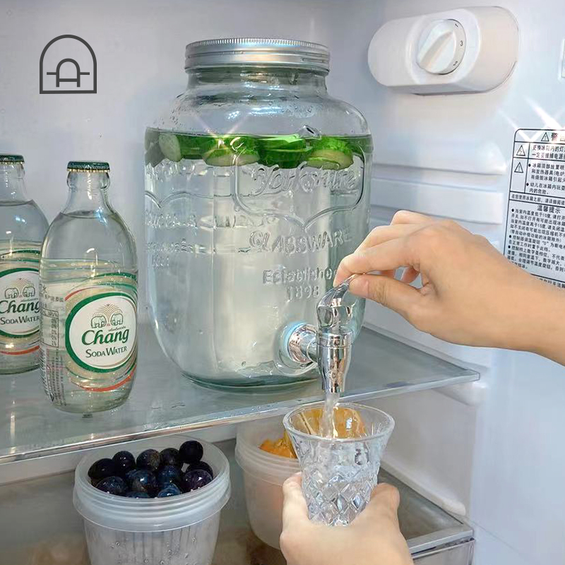 Glass with tap cold water jug fruit Put fridge Large capacity cold water barrel stainless steel tap cold water jug cold water jug