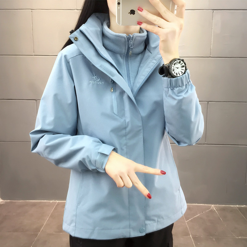 Autumn and winter new outdoor storm jacket women's Korean version three-in-one detachable two-piece set of windproof waterproof mountaineering suit male tide