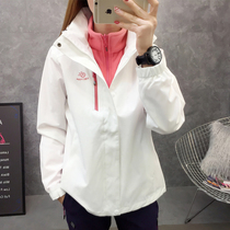 Autumn and Winter Outdoor Womens assault clothes two-piece plus velvet padded mountaineering suit three-in-one windproof and waterproof Korean coat tide