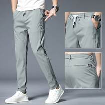 Ice silk casual pants mens summer thin straight slim-fit mens pants 2021 new trend all-match sports pants