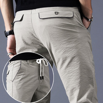 Summer mens casual pants slim-fit small feet quick-drying sports pants mens trend all-match ice silk thin Korean summer pants