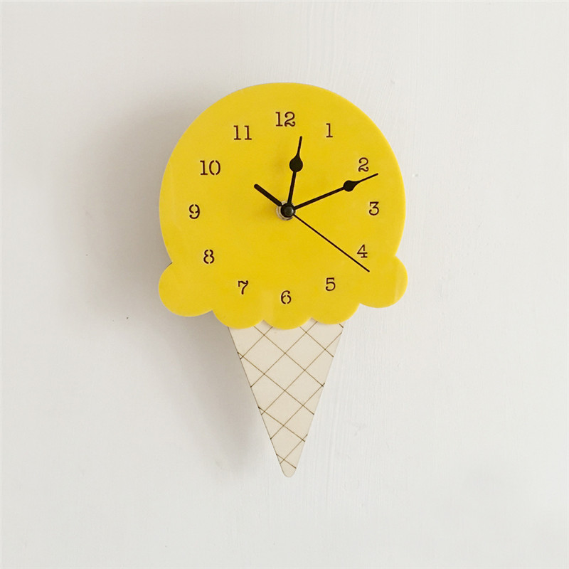 Ice Cream Rabbit Wood Children's Room Silent Pendulum Wooden Wall Decoration Pendant Clock_voghion.com