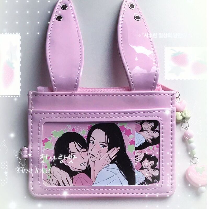 Pink Bunny Ear-Shaped Y2K Coin Purse Portable Id Card Holder Student Commuter Fan Card Storage Bag