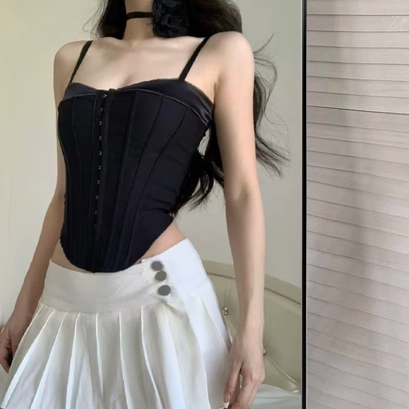 Европейский и американский стиль топ с V-образным вырезом, sexy, косточками, обтягивающий, черный, неровные брители, женские основа инструмент