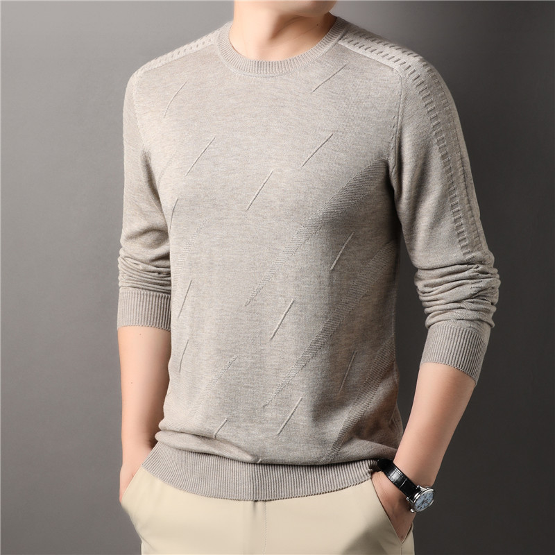 Autumn Men's Long-Sleeved Round-Neck Sweatshirt Pure Color T-Shirt Thin Casual Men's Clothing Winter Knitted Sweater Base Layer Top