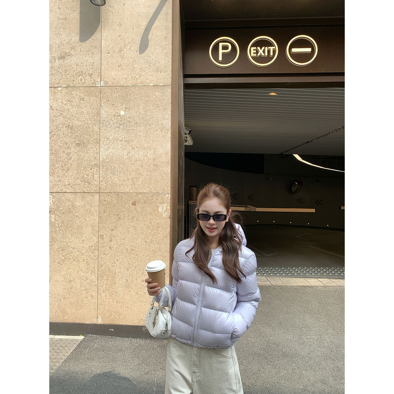 Yoyozizhi 90 White Duck down Light and Warm Hooded down Jacket Anti-Pilling Light Purple Short Puff down Jacket for Women