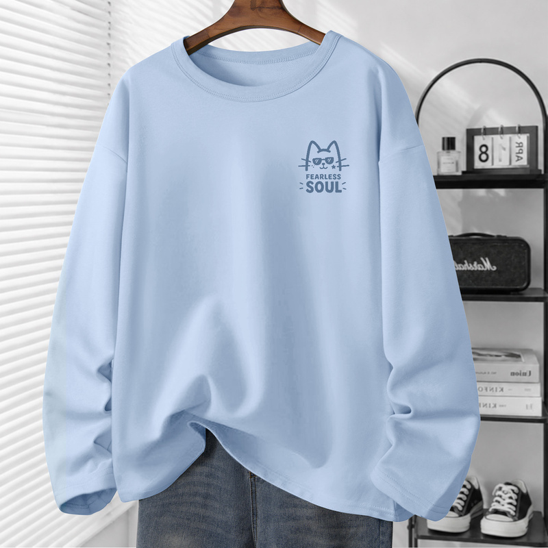 Blue Men's Long-Sleeved T-Shirt, Men's Autumn 2026 New Style, Pure Cotton Round Neck Base Shirt, Loose Autumn Top for Outerwear Blue Men's Long-Sleeved T-Shirt, Men's Autumn 2026 New Style, Pure Cotton Round Neck Base Shirt, Loose Autumn Top for Outerwear
