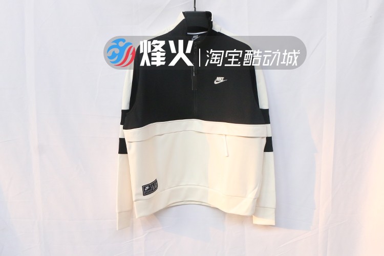 Áo len Campfire NIKE AIR 2019 nửa zip khâu áo thun retro màu đen và trắng AR1840-010 - Thể thao lông cừu / jumper hoodie form rộng