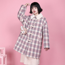 Small onion good Cut Original homemade cotton coat cute girl Plaid thick medium and long tweed coat coat