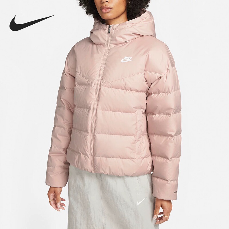 Nike Pink Hooded Short down Jacket Women's Sports Warm Thick Jacket Winter New Model Dq5904