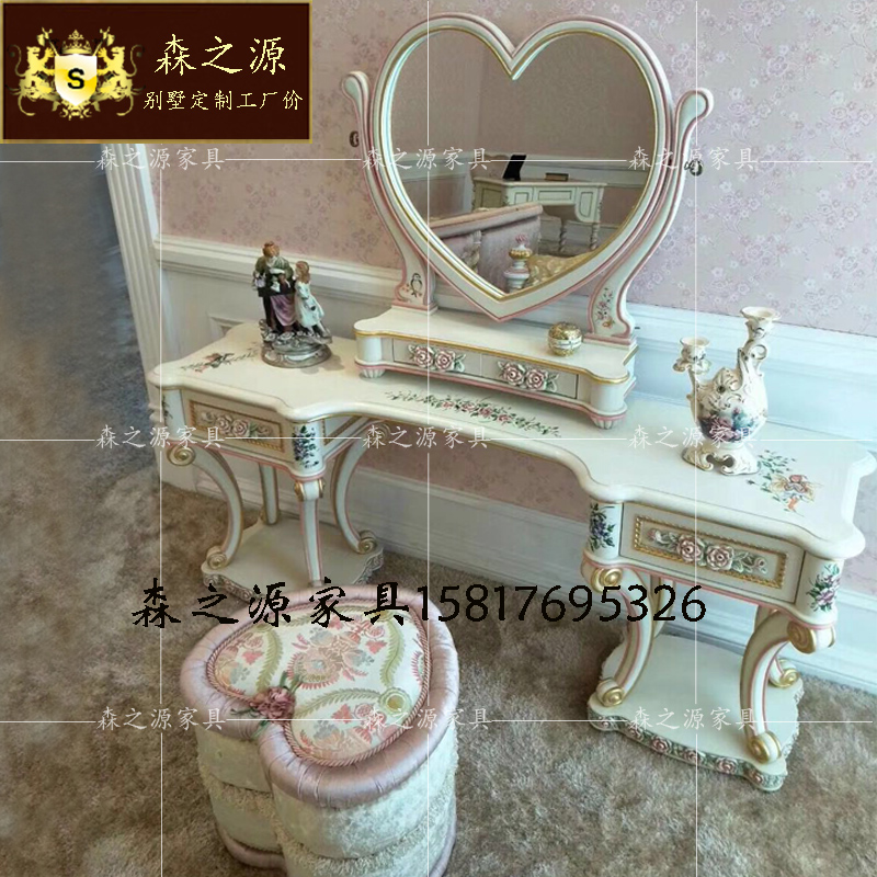 Luxurious palace furniture Children's room Dresser Bedroom Girl Princess Room Pink Solid Wood Makeup Table Make-up Mirror 