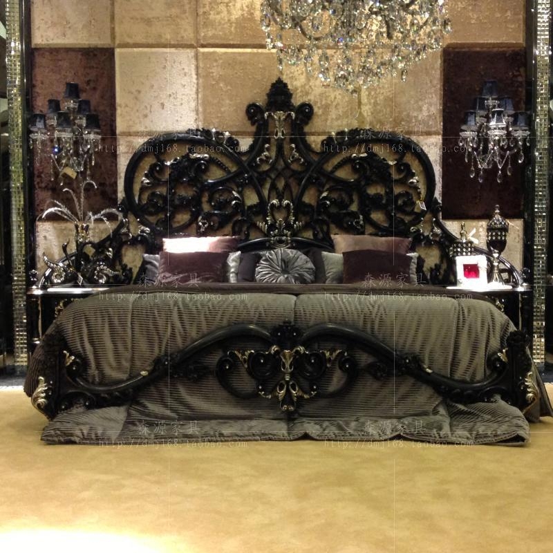 Italian full solid wood furniture upscale palace European-style extravagant wedding bed Black Phnom Penh Dirty Cloth Art Bed Princess Bed