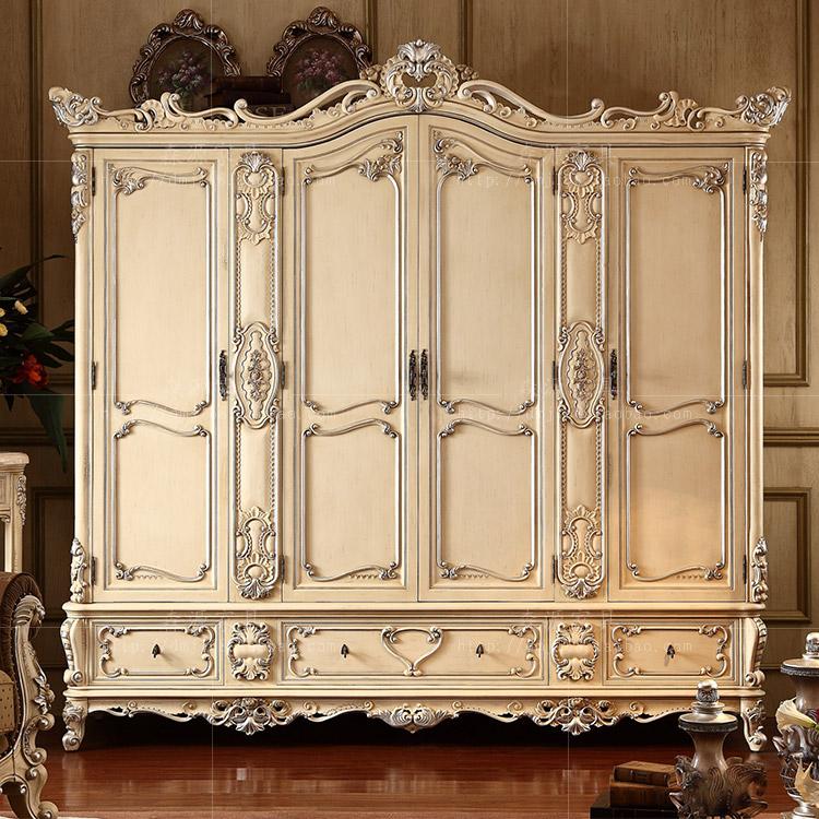French wardrobe villa pure wood carved custom wardrobe four doors closet European bedroom furniture wooden wardrobe