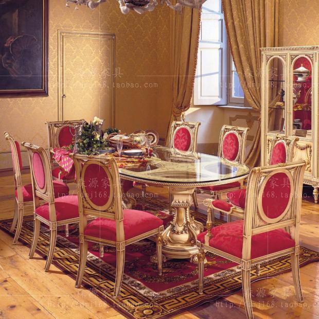 Villa Dining Room Home Innate Dining Table Dining Chair Composition Method Solid Wood Carved florist with long table dining table dining table